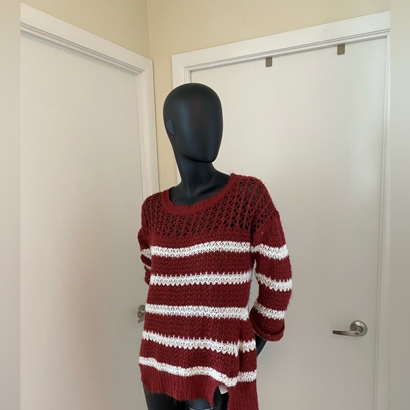 Orange and white stripped Fall Sweater - Picture 3 of 6
